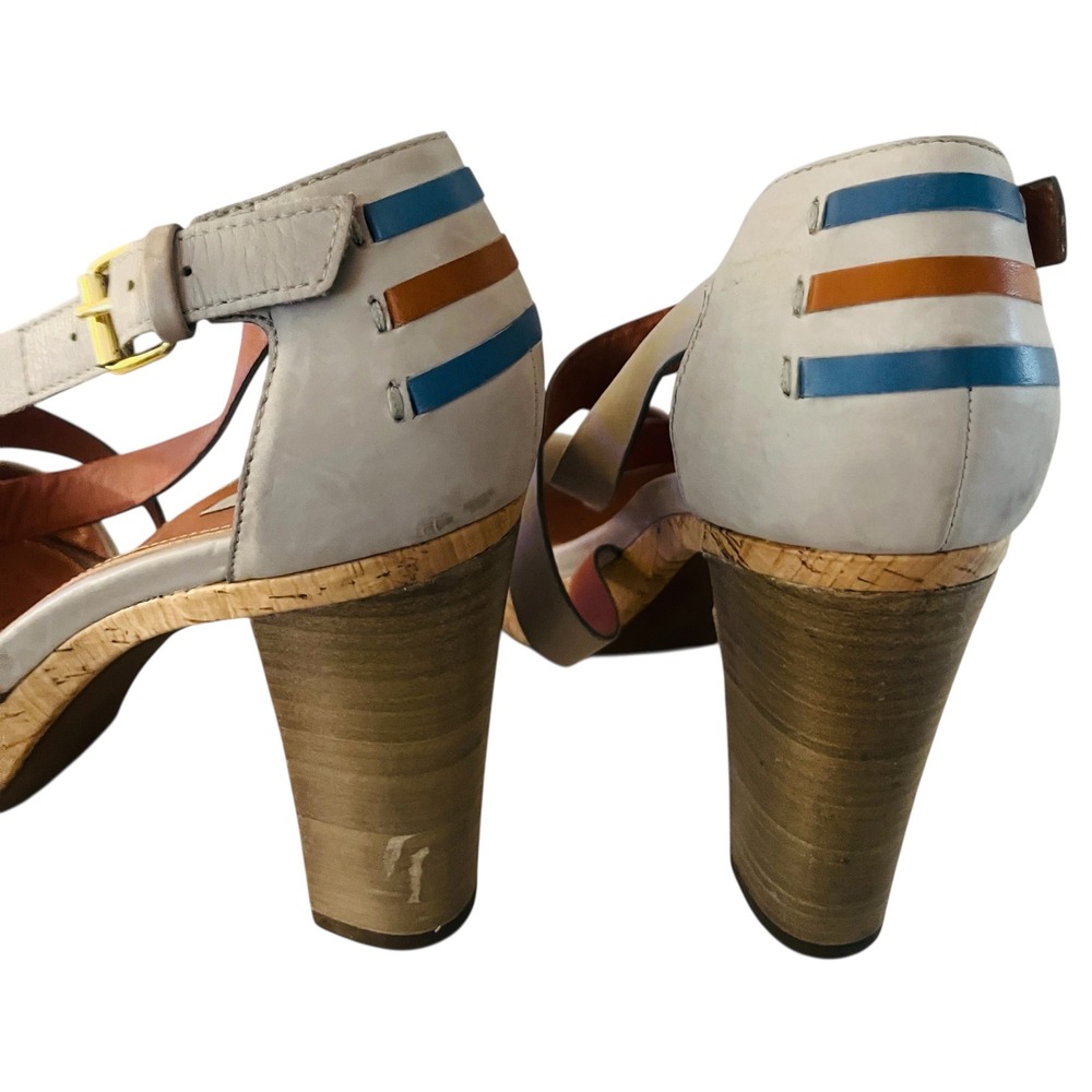 Geox Platform Sandals Block Heel Ankle Strap Leather Beige Size 7.5 - Picture 4 of 6